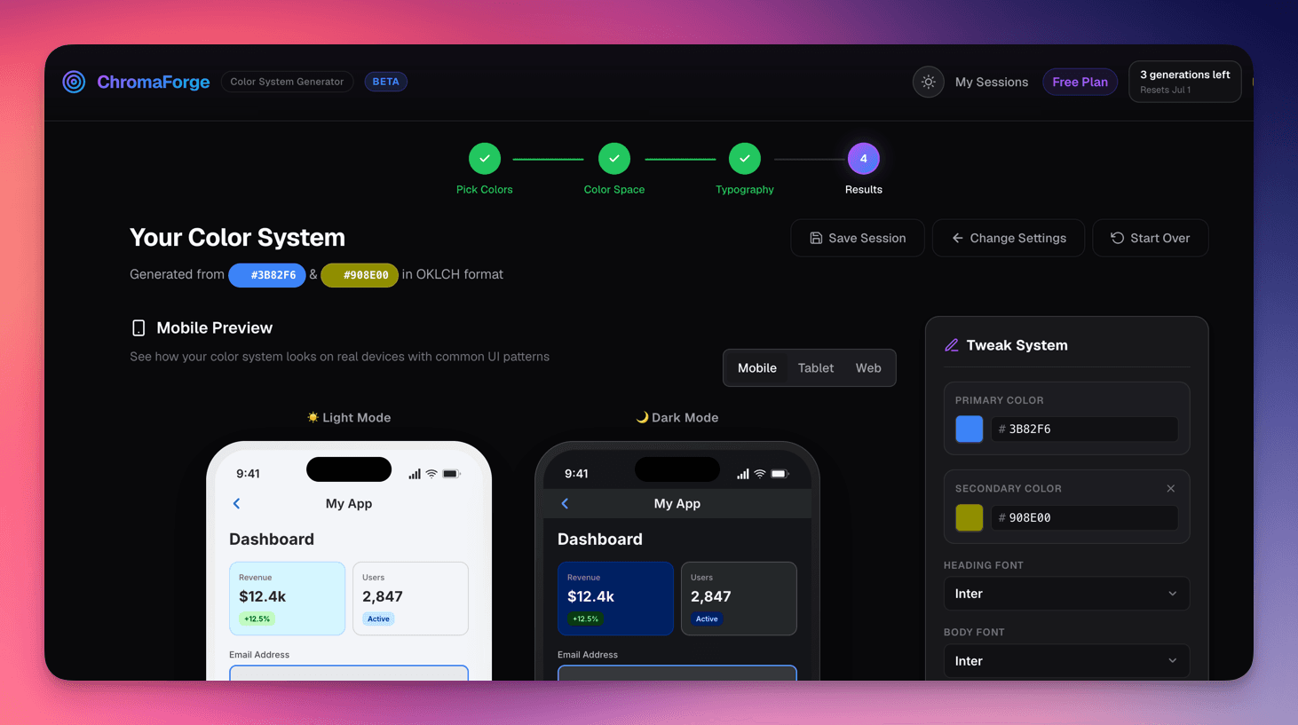ChromaForge Dashboard Mockup